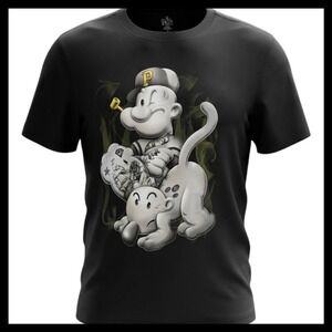 NWOT Popeye Graphic T Shirt Mens Large Black Cotton Cartoon Character Print